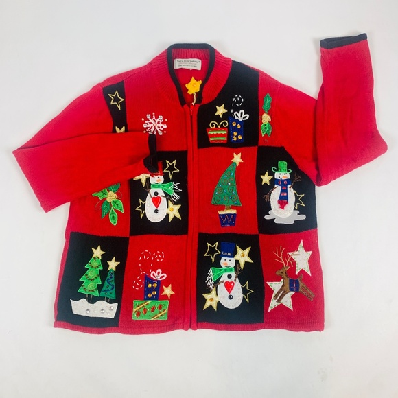 Tiara International Ugly Christmas Sweater Womens XL Snowmen,Christmas Trees - Picture 1 of 8